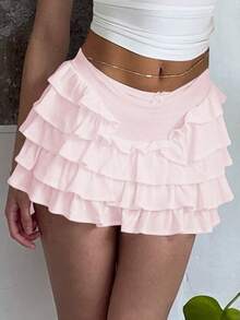 Sunny Girly 秋季女装 Y2k 返校节纯真性感学院风休闲荷叶边低腰蛋糕迷你裙