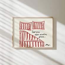 1 件卧床印刷横向海报、晚安海报、可爱卧室艺术、手绘素描、趣味艺术印刷、中世纪艺术、乔迁礼物、红米色中性简约床头墙艺术、无框架 - 彩色 - 查看 1