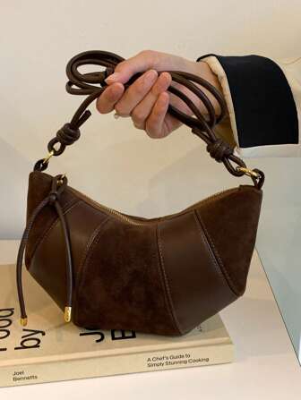 Premium Horn Design Liten Crossbody-väska, sammetsstruktur Fashionabla axelunderarm Snygg Dumpling-formad väska