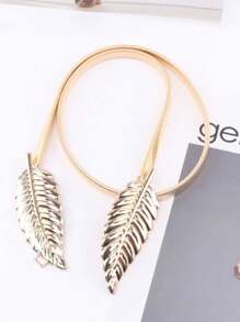 1 Pc Single-Layer Leaf-Shaped Fashion Elastic Waist Chain - Gold - View 3