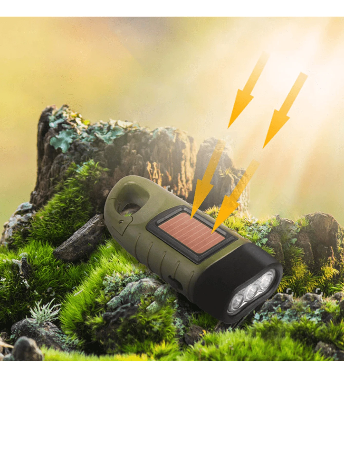 手摇太阳能手电筒应急可充电 LED 手电筒手持式手电筒应急求生装备户外运动露营徒步背包，绿黄黑，户外太阳能灯