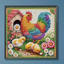 1 件 30*30 厘米/11.8*11.8 英寸无框 DIY 5D 不对称钻石画套件，自行设计公鸡图案，适用于墙面装饰、装饰品、初学者和成人礼物、感恩节礼物 - 彩色 - 查看 3