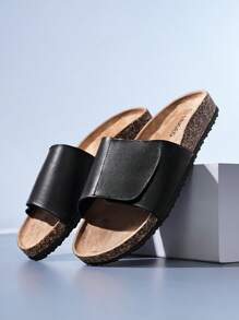 Unisex Spring To Summer Casual Slip-On Hook And Loop Slippers, Indoor Outdoor Comfortable Slides - Black - View 4