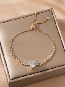 1 قطعة سوار انيق مرصع بحجر المكعب على شكل قلب باللون الذهبي/الفضي مناسب للنساء