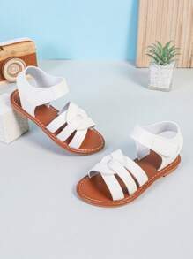 1 双带钩环带的米色玛丽珍凉鞋，编织设计，圆头，休闲正装鞋，适合 3-15 岁儿童，2025 年春夏新品 - 米色 - 查看 6