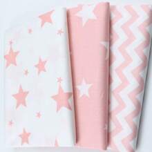 3 Pcs/Lot Cartoon Starry Sky Cloud Star Series Twill Fabric Five Pointed Star Crown Design Printed Cloth Geometric Stripe/Wave Pattern Design DIY Handmade Cloth Head Quilting Patchwork Cloth Group Pillow Cover Cloth Block Sewing Scrapbooking Cloth Tecidos Calico