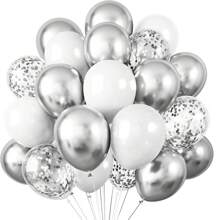 24 件/套 10 英寸优雅白色、金属银色和闪亮银箔气球，适用于婚礼装饰、生日派对装饰、房间装饰、单身派对和其他活动 - 銀白色 - 查看 1