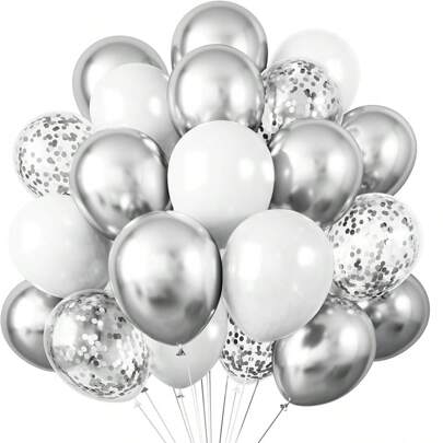 24 st/set 25 cm eleganta vita, metalliska silver- och glänsande silverfolieballonger, lämpliga för bröllopsdekoration, födelsedagsfestdekor, rumsdekoration, möhippa och andra evenemang