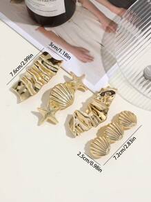 1pc Elegant Geometric Shell Design Vintage Gold-Tone Metal Hair Clip