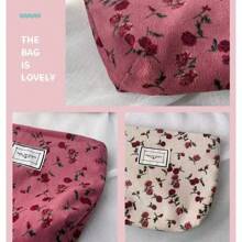 1 pezzo Borsetta per trucco, bella con motivo floreale a rose, portapennelli, porta cancelleria, pochette multifunzionale con zip, borsetta cosmetica portatile, porta medicinali, salviette e tessere, confezione regalo, borsa da toilette, custodia per cosmetici da donna, per contenere rossetti, pennelli da trucco, prodotti per la cura della pelle, telefono cellulare, monete, piccoli articoli, per uso domestico, da viaggio, per vacanze e scuola, per spiaggia, bagno, camera da letto, grande capacità