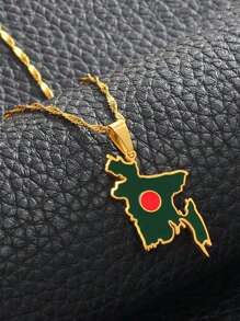 1pc Bangladesh Map Flag Pendant Necklaces, Stainless Steel Bangladeshi Maps Chains Bengali, Unisex Jewelry, Can Be Matched With Your Daily Clothing