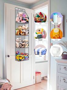 1pc Black/Pink/Grey 4-Shelf Over The Door Hanging Organizer With 2 Metal Hooks,Cow Pattern 4 Pocket Over The Door Wall Mount Storage With Clear Windows For Baby Nursery Bathroom Closet,Bedroom,Dorm,Diapers,Kids Dolls - Cow Pattern - View 10