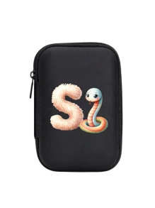 Cute Cartoon Animal Pattern Themed Alphabet A-Z Portable Mini Storage Bag, Waterproof And Shockproof Digital Pouch For Storing Initial, Name, Logo, Phone Charger, Data Cable, Zipper Storage Box, Wallet-Style Data Cable Storage Bag, Digital Pouch, Electronic Product Bag, Electronic Storage Device Data Cable Storage Bag, Wireless Earphones, Bluetooth Earphones, Suitable For Business, Travel, School, University, Office - Black - View 22