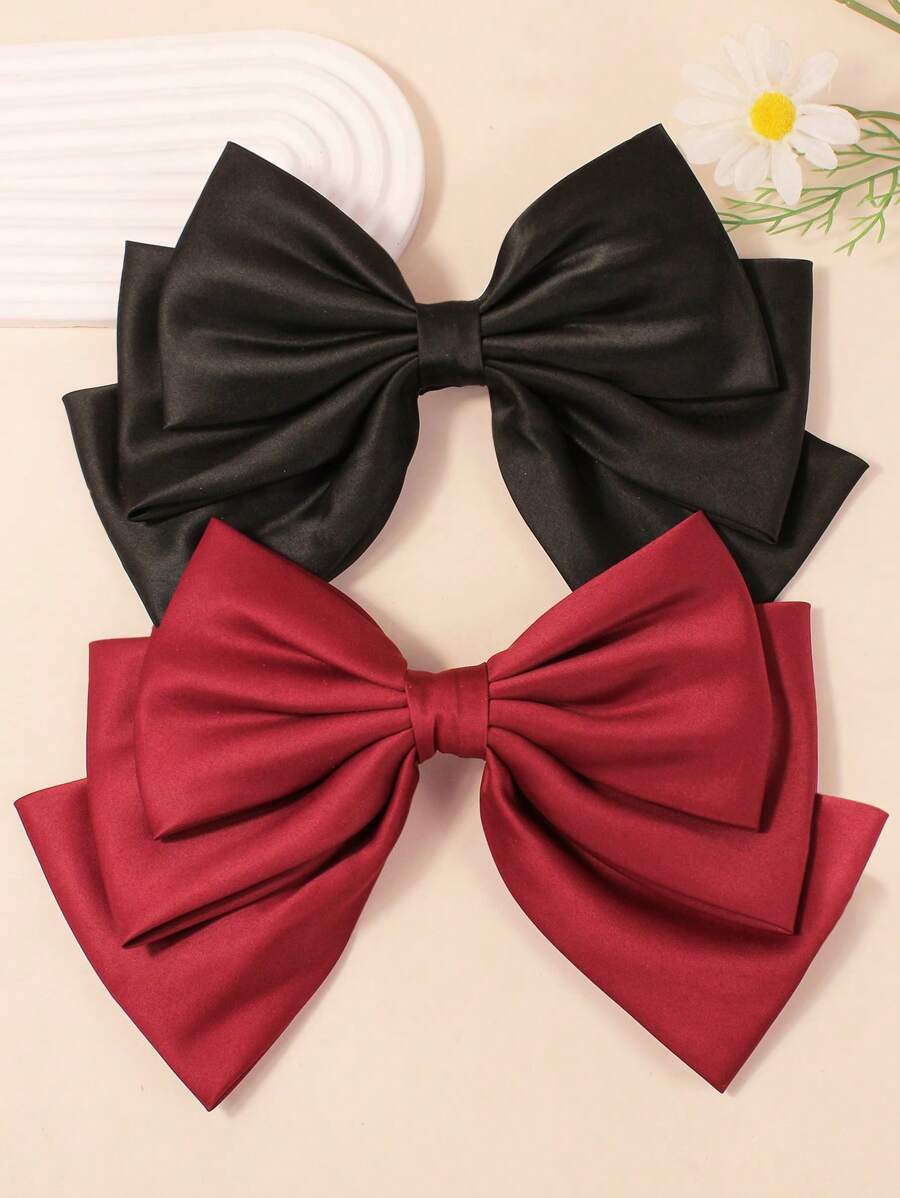 1 件女孩超大缎面蝴蝶结发夹，优雅、正式场合和日常发饰，深色色调 - 彩色 - 查看 1