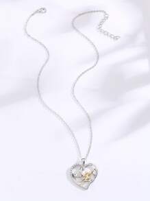1pc Creative Unique & Elegant Heart Shaped Branch Artificial Crystal Angel Pendant Necklace For Women - Silver - View 2