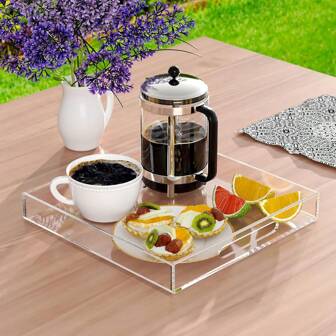 Elegant Clear Acrylic Tray With Handles - Spill-Proof, Versatile Decorative Storage For Coffee Maker, Perfume, And Desktop Organization - Classic Style, Battery-Free, Coffee Station Accessory|Classic Style Tray|Clear Acrylic Material, Coffee Bar Accessories