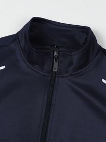 Men's Printed Sports Outfit - Casual Jacket + Pants Full Set, Suitable For Hiking, Outdoor Activities In Autumn/Winter - Blue - View 4