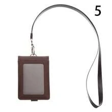 Porta credenciales multifuncional de cuero PU, porta tarjetas de trabajo con cordón, tarjeta de crédito bancaria - Marrón - Ver 11