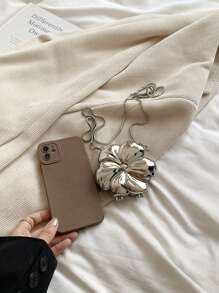 1pc New Metallic Electroplated Glitter Floral & Goldfish Shaped Mini Evening Clutch Bag With Chain, Fashionable Party Makeup Cosmetic Wallet Pouch, Elegant Accessory Gift For Women, Suitable For Valentine's Day, Wedding, Date - Silver - View 11