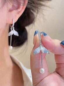 韩版渐变鱼尾珍珠耳环小众奢华耳环气质时尚潮流热销耳钉 - 彩色 - 查看 10
