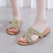 Women's Rhinestone Decorated Fashionable Casual Flat Slide Sandals Stylish Sandals Summer Sandals For Women