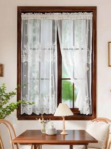 1/2 件法式白色蕾丝边咖啡厅窗帘，装饰小窗帘，适用于客厅、卧室、咖啡店 - 白色 - 查看 2