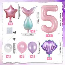 26 件美人鱼生日装饰套装，大号 40 英寸粉色铝箔数字气球，美人鱼贝壳装饰，适合美人鱼公主主题生日派对、婚礼、新娘送礼会