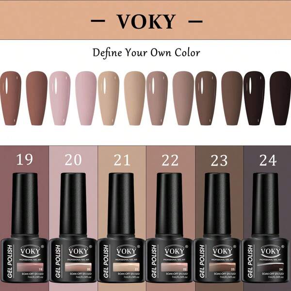 6 Stücke Voky Neues 7ml Reines Farbgel Nagellack Uv Led Zum Einweichen, Nagelkunst Set Zur Politur, Geeignet Für Nagelstudios Oder Den Heimgebrauch Oder Zum Verschenken Als Geburtstagsgeschenk