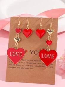 1/2 Pairs Multi-Color Fashion Heart-Shaped Metal LOVE Enamel Pendant Earring Set, Suitable For Women Daily Wear, Valentine's Day Gift,Mom,Mother,Mother's Day,Gift