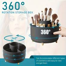 360° Rotating Makeup Organizer - Plastic Cosmetic Storage Box With 5 Compartments - Multifunctional Stand For Brushes, Lipsticks, Skincare And Stationery - Odorless Desk Storage Box, Luxury Striped Design (Makeup Tools Not Included)Summer Travel,Vacation