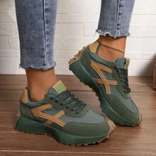 أحذية رياضية كاجوال من الشبكة للنساء، مصنوعة من نعل سميك عصري، مريحة وشاملة - أخضر - مشاهدة 3