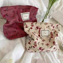 1 pezzo Borsetta per trucco, bella con motivo floreale a rose, portapennelli, porta cancelleria, pochette multifunzionale con zip, borsetta cosmetica portatile, porta medicinali, salviette e tessere, confezione regalo, borsa da toilette, custodia per cosmetici da donna, per contenere rossetti, pennelli da trucco, prodotti per la cura della pelle, telefono cellulare, monete, piccoli articoli, per uso domestico, da viaggio, per vacanze e scuola, per spiaggia, bagno, camera da letto, grande capacità