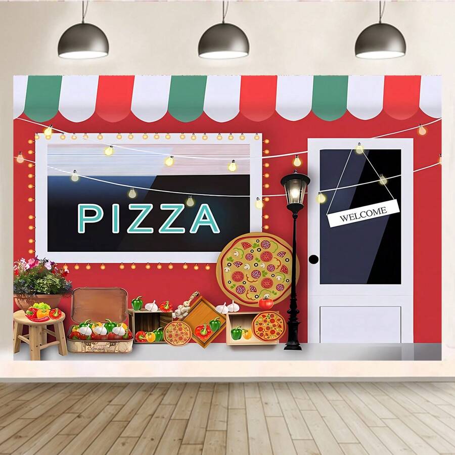 1PC Cooking Pizza Shop Theme Party Decoration Background -82.7 * 59.1/59.1 * 39.4/39.4 * 29.5in, Pizza Cafe Shop Photography Background Newborn Shower Cake Table Banner Photo Booth Props