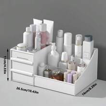 1pc Storage Box With 2 Drawers, Used For Desktop Organization, Makeup Tool And Skincare Product Storage, As Well As Jewelry Storage, Dressing Table Accessories, Bathroom Accessories, Storage Box,For Holiday Beach, Bathroom Collection, Bedroom Collection, Large Capacity