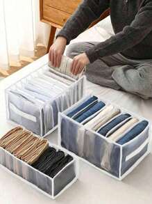 1/3pcs Large Wardrobe Clothes Divider Storage Box, 7-Grid Closet Organizer Box, Washable Drawer Organizer Box, Underwear Folding Storage Bag (Please Carefully Check The Size Before Ordering.) Sunny Travel, Cool - White - View 5