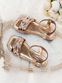 2025新款凉鞋，金钻凉鞋，沙滩凉鞋，蝴蝶亮片凉鞋，波西米亚风凉鞋，时尚凉鞋，珍珠蝴蝶凉鞋 - 金色 - 查看 4