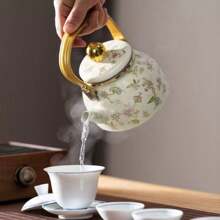 1 件花卉主题珐琅茶壶、咖啡壶、水壶、手冲水壶 - 珐琅钢结构、花卉和大手柄设计、容量大、多用途、耐热、适合所有季节和场合，适用于水、咖啡、油、醋、桌面装饰、生日派对、节日、户外野餐和露营 - 彩色 - 查看 6