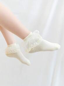 1/3/4 双网眼蕾丝荷叶边中筒袜，百搭简约设计，适合学生、舞蹈、公主