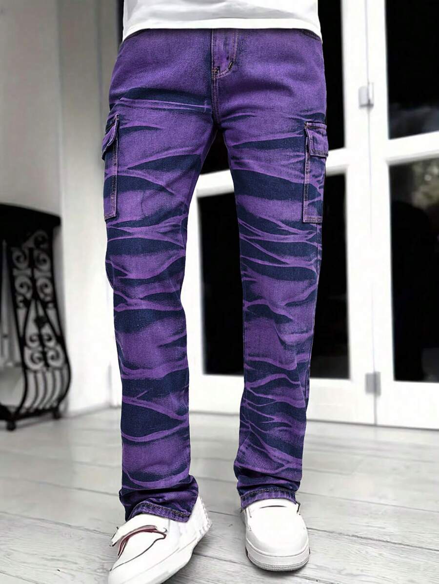 Men's Casual Loose Straight Leg Distressed Jeans, Hip Hop Dance Party Denim Cargo Jogger Pants, Streetwear Style