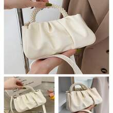 Spring And Summer New Pearl Handbag For Women, Pleated Cloud Phone Bag That Can Be Carried On Shoulder And Diagonally Across, Mini Handbag, Dinner Bag, Wedding Gift Bag - White - View 8