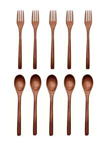 2/5/10 件手工制作可重复使用天然木勺子和叉子，家用饭勺、汤勺和沙拉叉