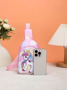 1 pieza Mini bolsa de pecho cruzada, monedero, de cierre con cremallera, con lindos diseños de unicornio/sirena/dinosaurio/espacio, ideal para uso diario