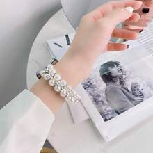 A Large White Pearl Rhinestone-Set Strap, A Shiny Smartwatch Decorative Strap, Made By Hand. Compatible With Apple Watch Strap 38/42/40/44/41/45/49mm Apple Watch Ultra Series 10-1 Series SE Series