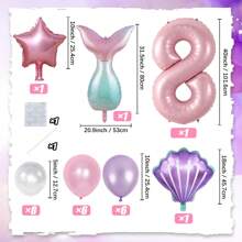 26 件美人鱼生日装饰套装，大号 40 英寸粉色铝箔数字气球，美人鱼贝壳装饰，适合美人鱼公主主题生日派对、婚礼、新娘送礼会