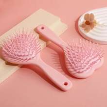 两用心形手持按摩气垫梳，卡通可爱设计，适合作为儿童返校礼物，适合所有发质，气垫刷，送给家人和朋友的礼物，发刷、梳子、美发工具、理发沙龙美发产品和配件，美容旅行必需品 - 粉色 - 查看 3