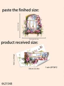 1 Set Home Decorations Contemporary Style 3D Window View Wall Stickers - Faux Window Frame With Floral Design, Self-Adhesive PVC Decals For Living Room And TV Background Decor, Detachable Single-Use Wall Art Spring Decoration Items Refresh Your Home - Multicolor - View 13