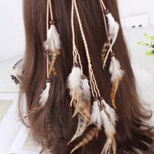 1 pieza Nuevo accesorio para el cabello mujer estilo bohemio con diadema de plumas y borlas, retro, personalizado, hecho a mano con cuentas y plumas naturales, para vestido de fiesta
