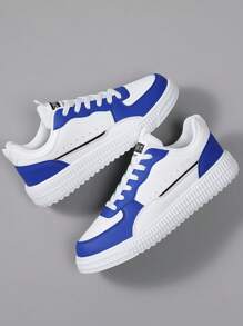 Lace-Up Casual Fashion Sneakers, , Sizes 36-45, High Style Low-Top Laidback Vulcanized Rubber Sole, Non-Slip Wear-Resistant Student Skateboard Shoes - Blue - View 4