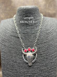 1pc Fashion Retro Western Style Metal Chain/Turquoise Pendant Necklace, Suitable For Women, Girls, Men, Boys To Match Daily Outfit, Party Accessories, Jewelry, Gift For Family/Friends/Yourself
