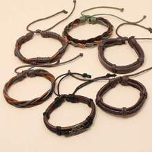 6pcs Vintage Handmade Braided Leather Bracelets DIY Peace Tree Combination, Men Jewelry Accessories Wholesale, European And American Style
